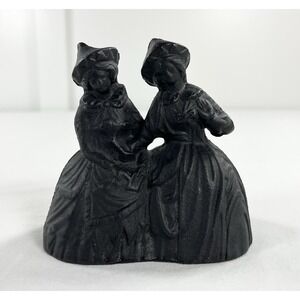 Vintage 1920-1940s Cast Iron Black Bell Handbell Victorian Women Sisters Witches